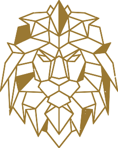 The Axiom X lion crest, rendered in gold geometric line work